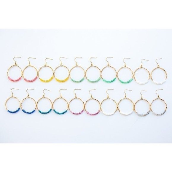 Sparkly Gemstone Beaded Hoops Earrings Natural Green Aventurine Beaded Hoops - Picture 9 of 11